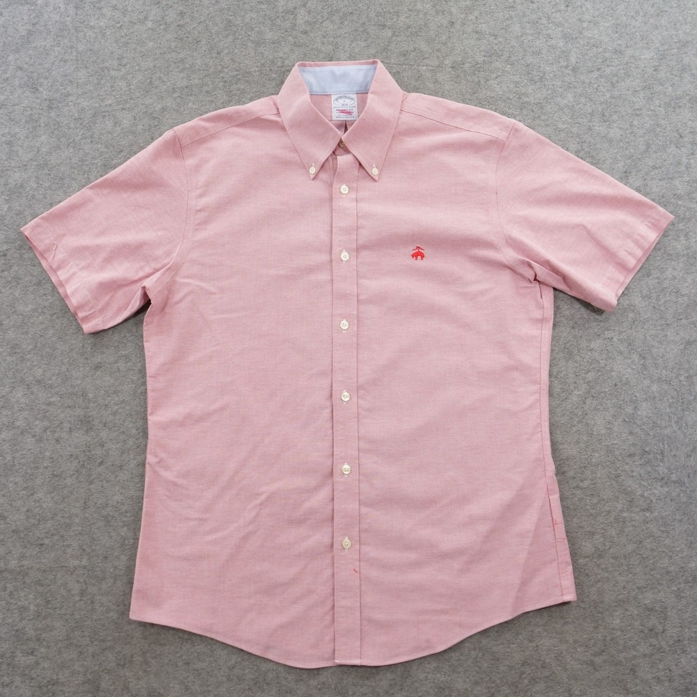 Brooks Brothers Shirt Mens Medium Pink Short Sleeve Regent Fit Oxford Non Iron